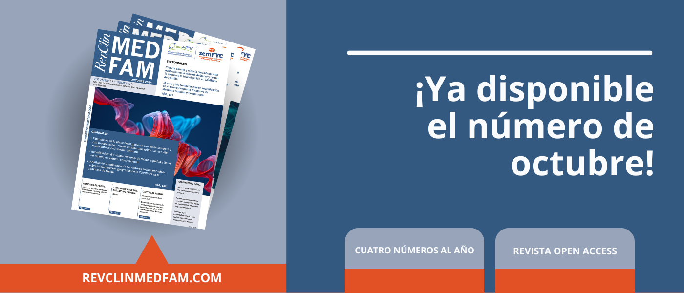 La Revista Clínica de Medicina de Familia lanza su edición de octubre: ciencia abierta, accesibilidad sanitaria y más